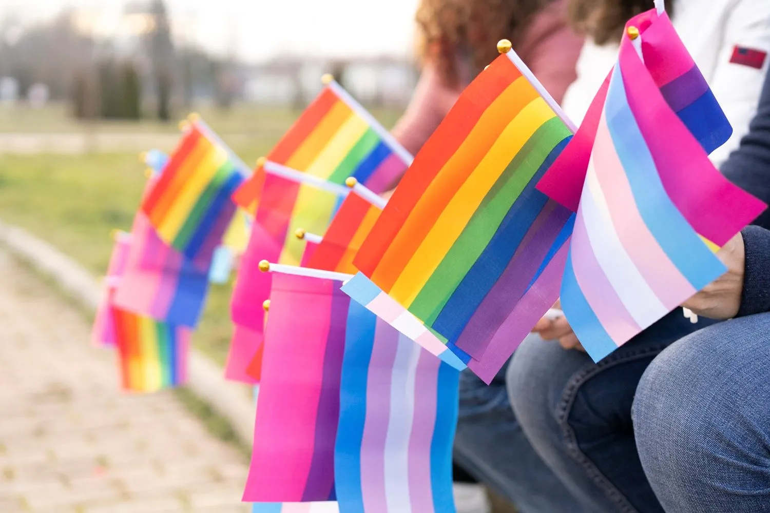 A collection of pride month flags.